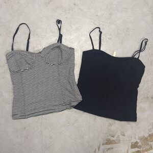 TWO Frenchi Black and White Striped Camisole Size Small (2) Tank Tops